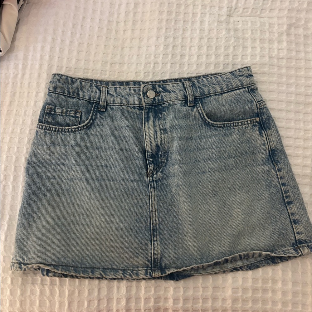 Zara Light Blue Denim Skater Skirt